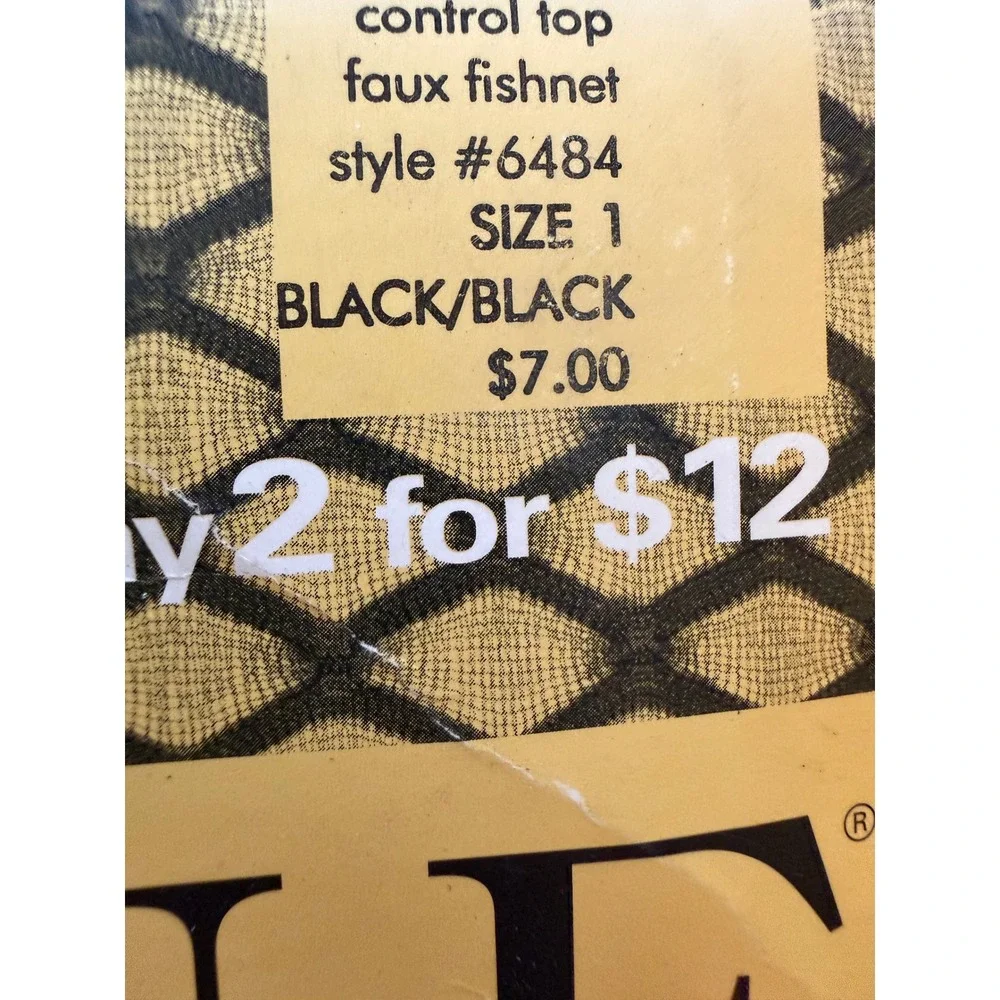 NWT‎ HUE Faux Fishnet Control Top Tights Black Sheer Pantyhose Style 6484 1 USA